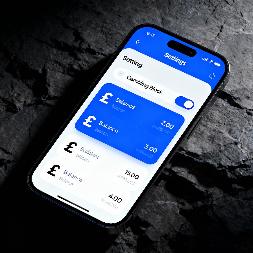 Revolut gambling block interface with UK payment elements and toggle settings