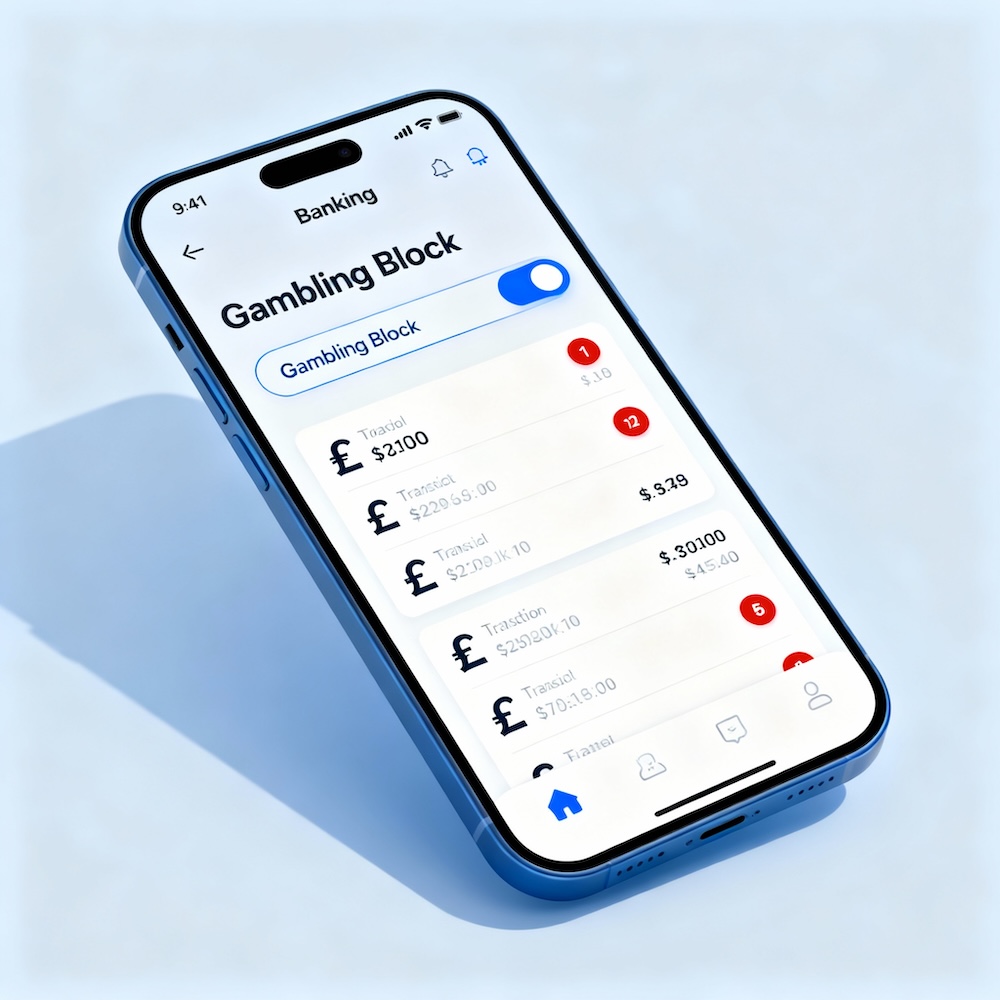 Monzo banking app interface displaying gambling block control settings